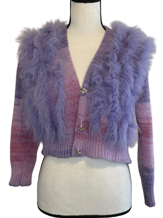 Jesse c kayden Sweaters - Lavender Feather-Trim Women's Sweater Cardigan